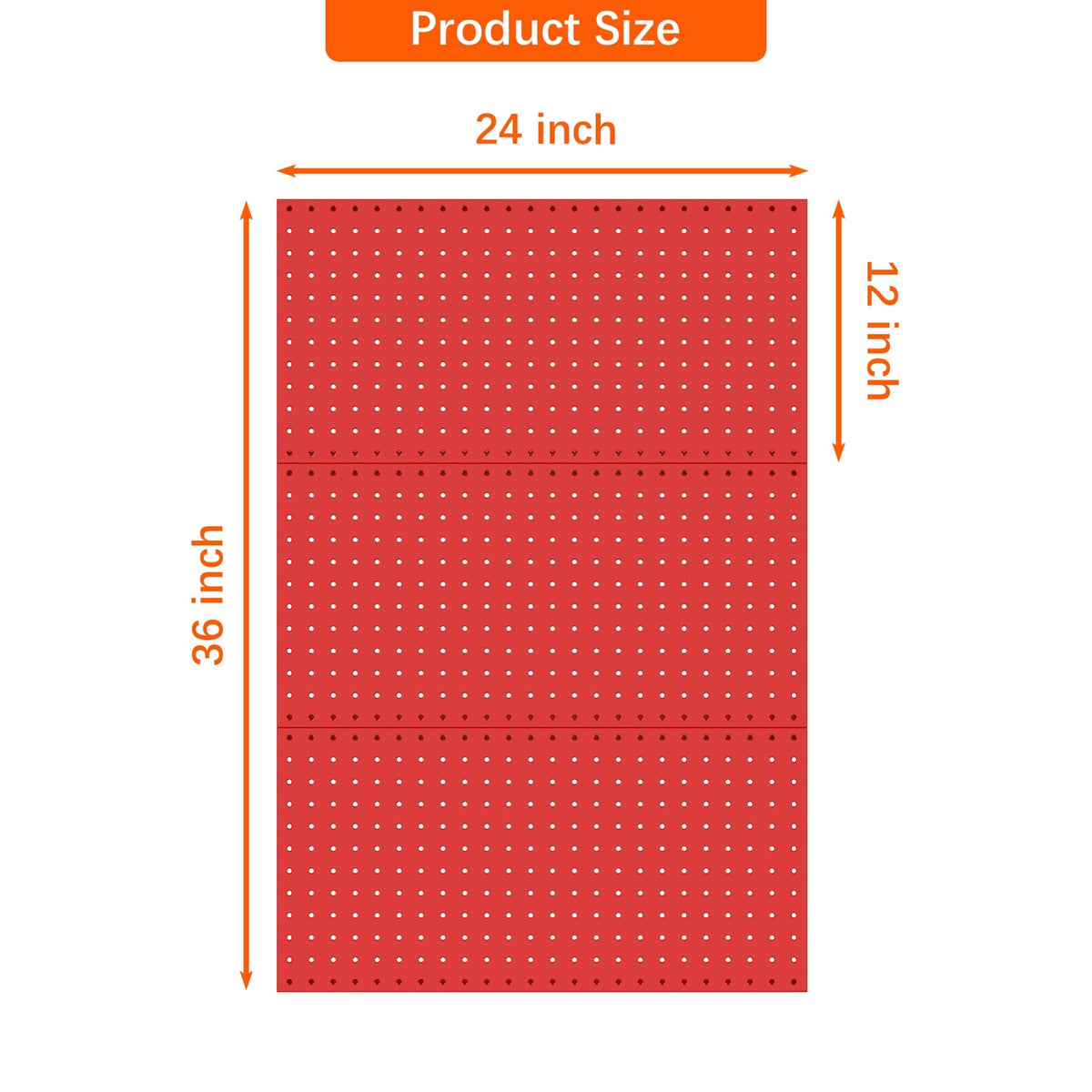 TORACK 3 PCS Metal Pegboard Panels(12x24 inch) for Wall Garage Tools Storage Pegboard System for Workbench, Modular Peg Board Tool Organizer Board Kit(Pack of 3, Red)