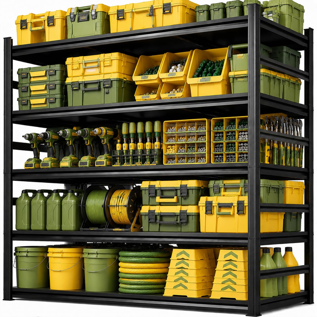 FlyDzrewt Garage Shelving,5 Tier Heavy Duty Shelving,72" H Metal Shelf