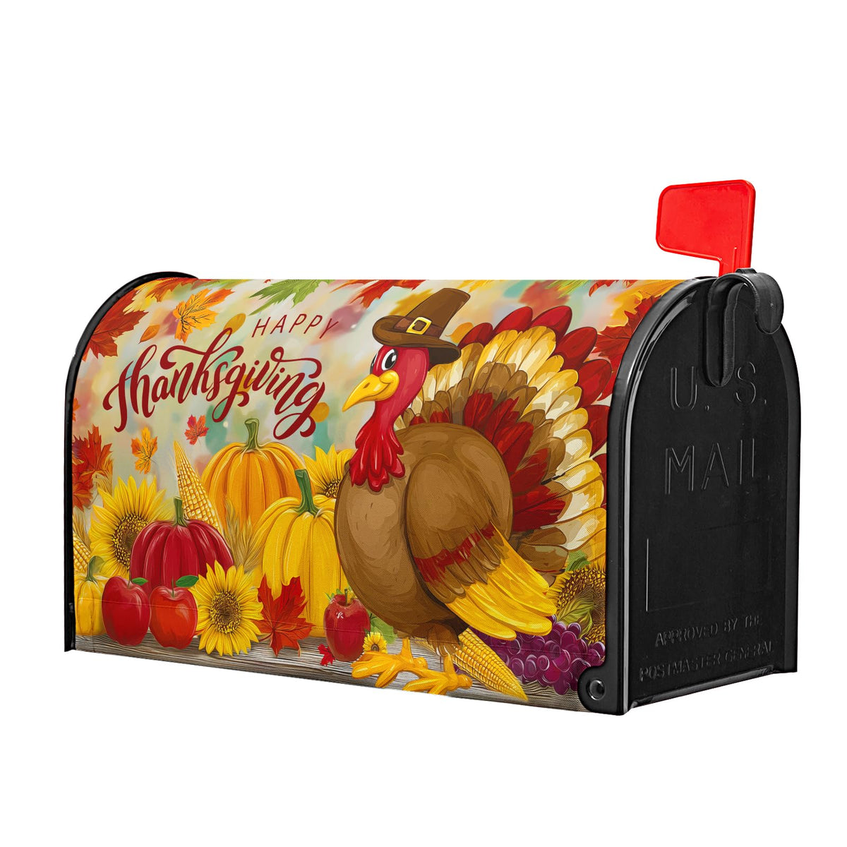 Autumn Thanksgiving Turkey Pumpkin Mailbox Cover Magnetic Large Size 25x21 Inch Fall Mail Box Cover Happy Thanksgiving Day Post Box Cover Wrap for Seasonal Farmhouse Garden Yard Outdoor Decoration