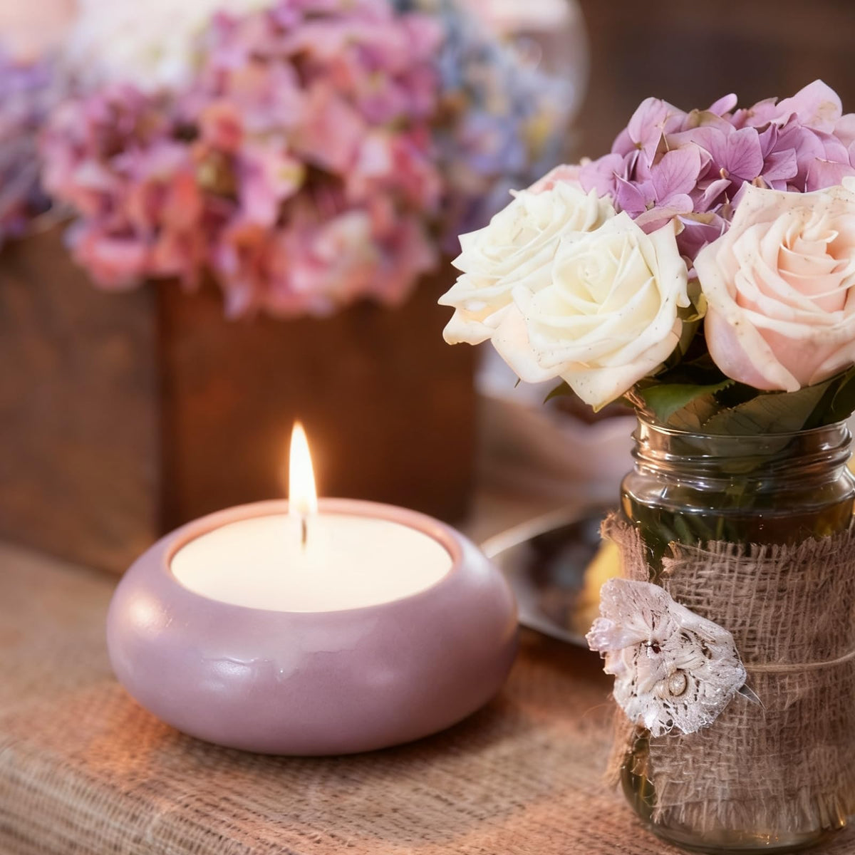 MECCANIXITY Pebble Tealight Candle Holders 2 Pcs Ceramic Candle Holders for Garden Desk Table Home Decor, Beige