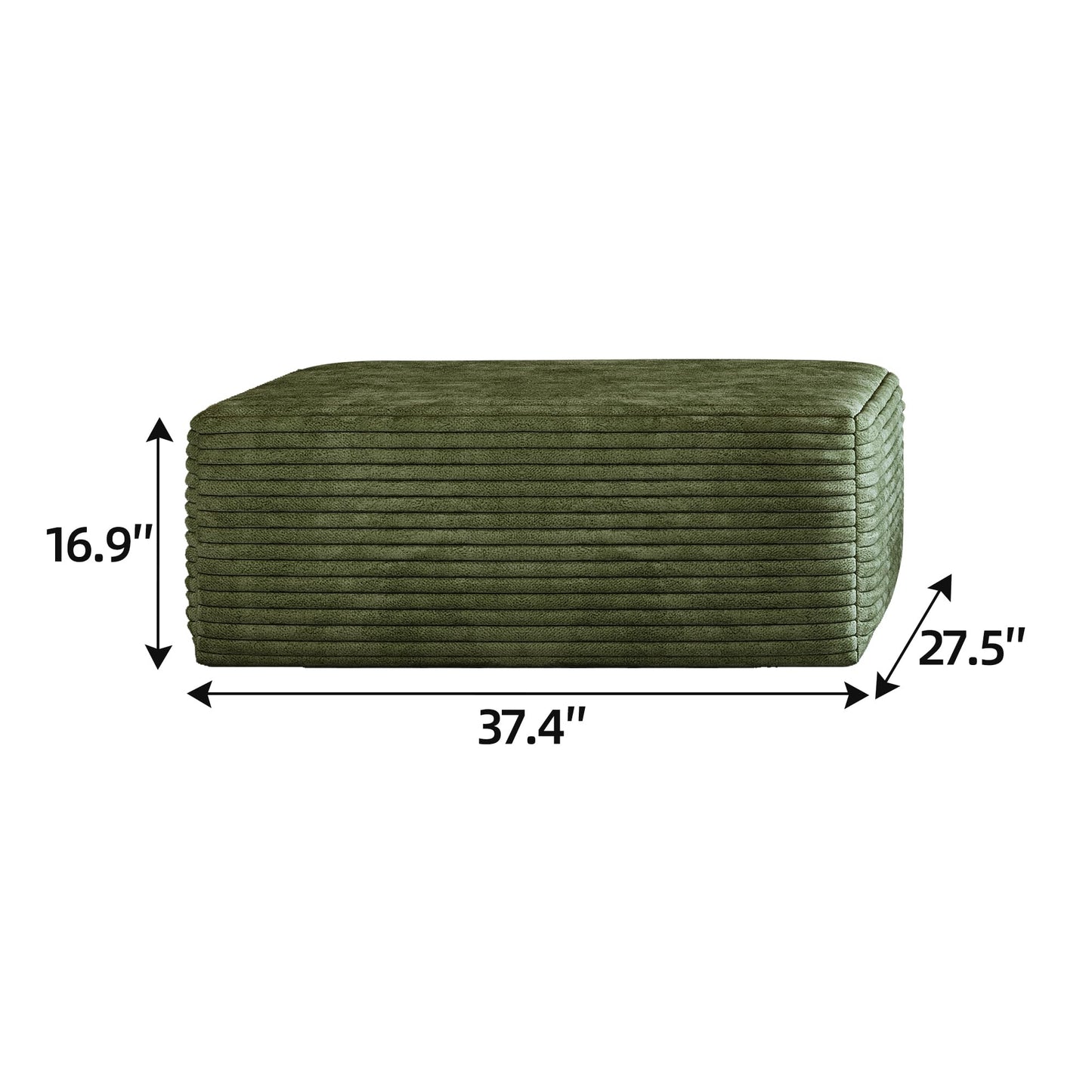 37.4 Inch Oversized Ottoman for Couch, Corduroy Upholstered Footrest with Compressed Memory Foam, Modular Sectional Cloud Pouf, No Assembly Required, DIY Combination, Green