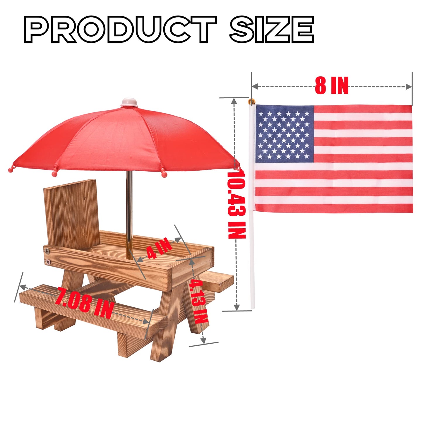 Squirrel Feeder Picnic Table with Umbrella, Wooden Squirrel Table Feeder Outside Funny with Corn Cob Holder for Yard and Porch Decoration, Easy to Fill Peanuts in Shell and Nuts