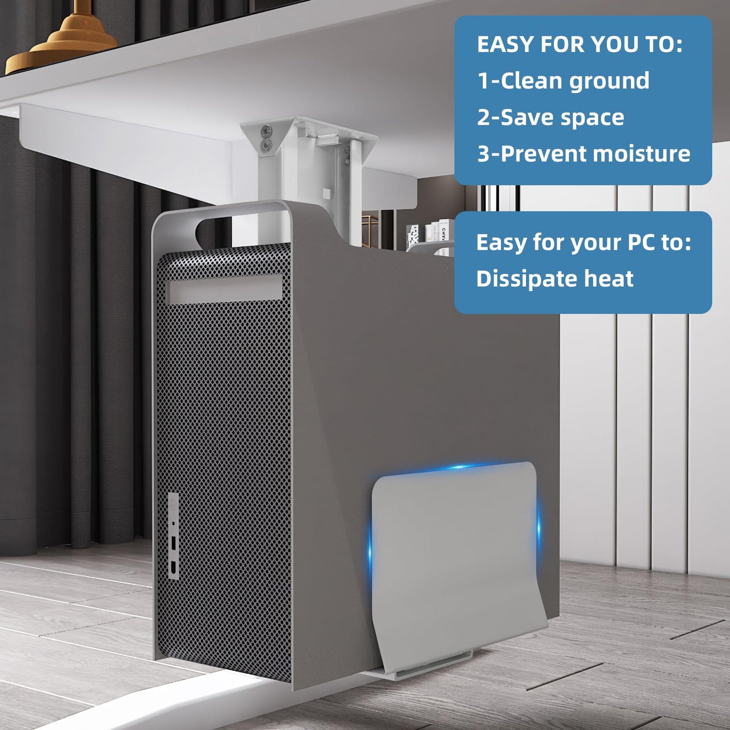 Heavy Duty Computer Wall Mount, Also Great for PC Mount Under Desk - Height Adjustable from 12" to 20", Width Adjustable from 5.7" to 8" - Computer Case Stand PC Holder Under Desk or On Wall, White