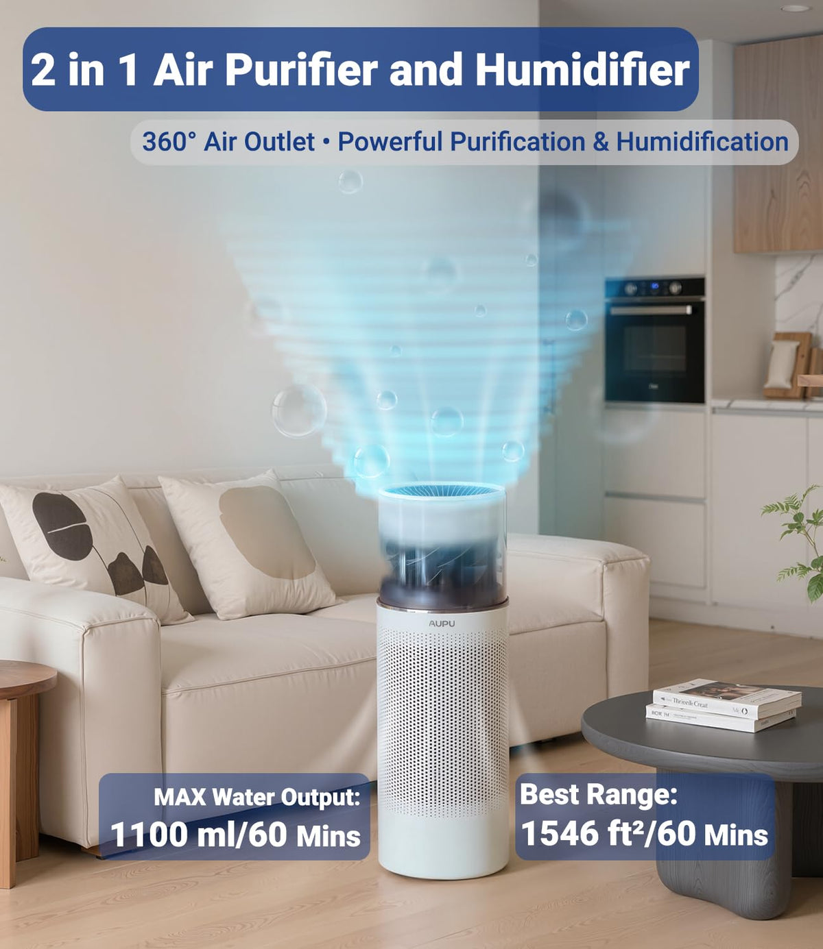 2 in 1 Air Purifier with Humidifier,Air Purifiers for Home Large Room,Humidifier and Air Purifier in one HEPA Purifier for Home Pets Remove Pet Odor Smoke Pollen Dust for Bedroom,Living Room,Office