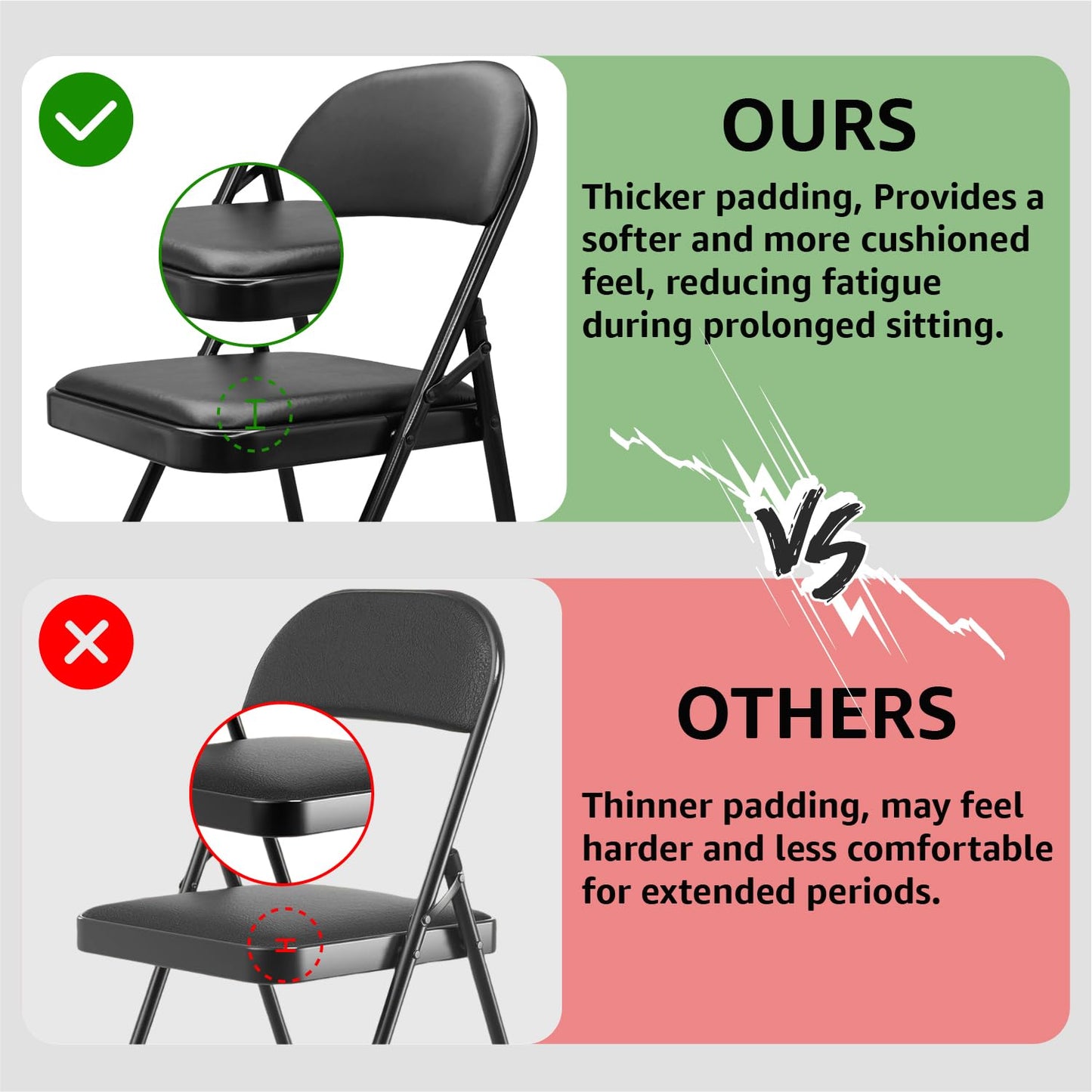VOLIX 4 Pack Folding Chairs with Padded Cushion & Back, Padded Folding Chairs for Home, Office, Indoor, Outdoor Events (Black, 4 Pack)