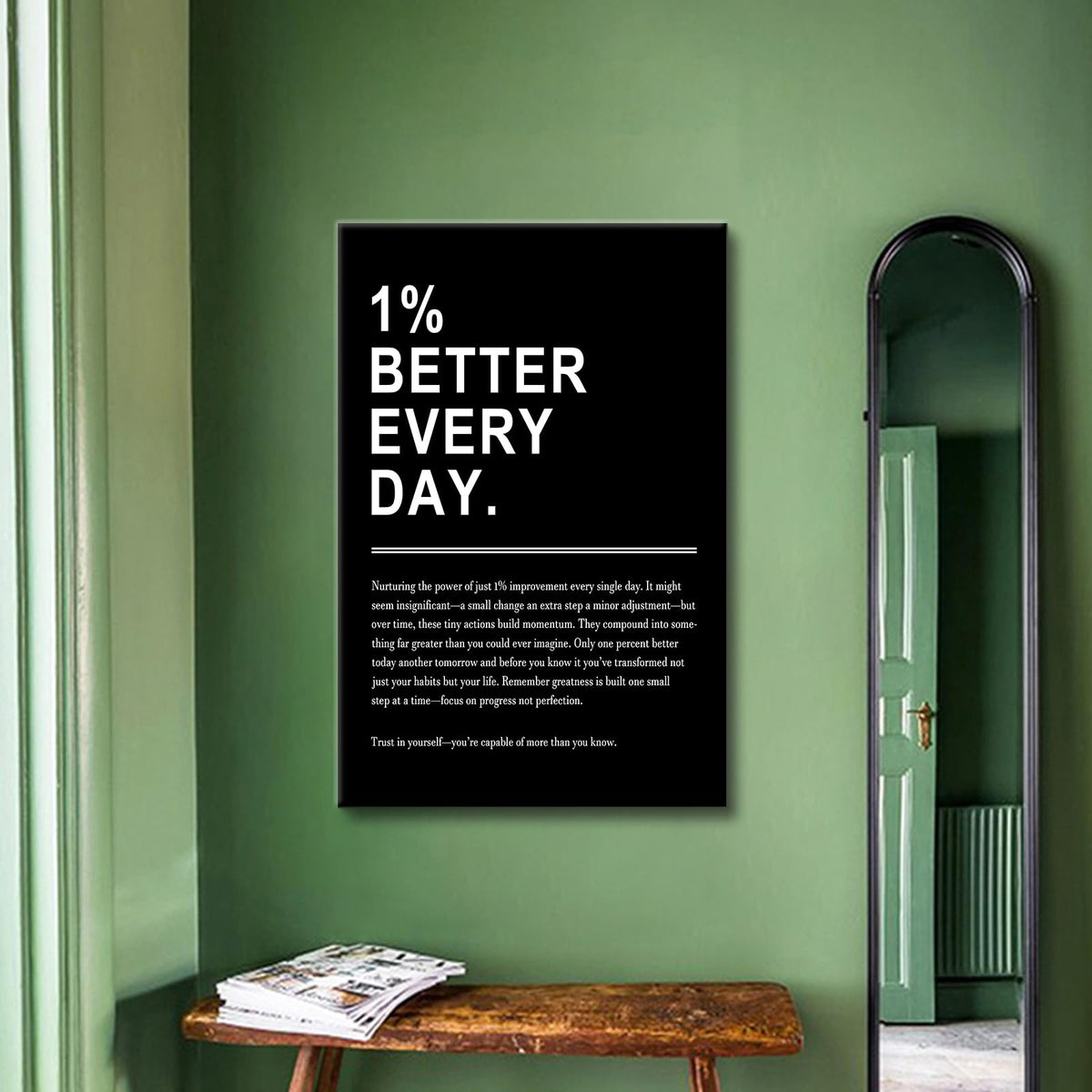 Inspirational Canvas Wall Art 1% Better Every Day Office Success Quote Growth Entrepreneur Motivational Poster Pictures Decoration Prints for Classroom Home Artwork Ready to Hang [24''Wx36''H]
