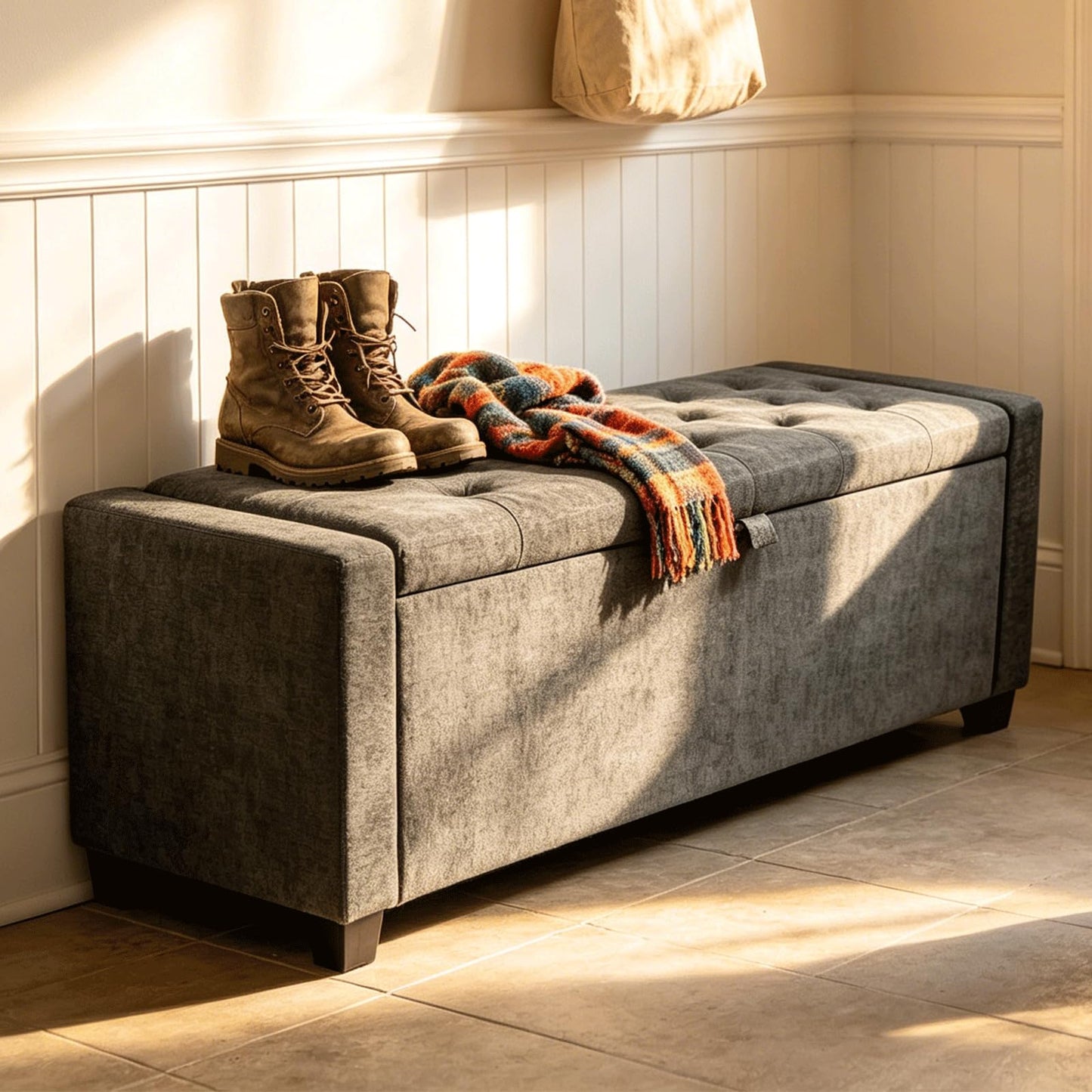 2BYF 47" White Ottoman Bench, Comfort Bed End Storage Bench for Living Room