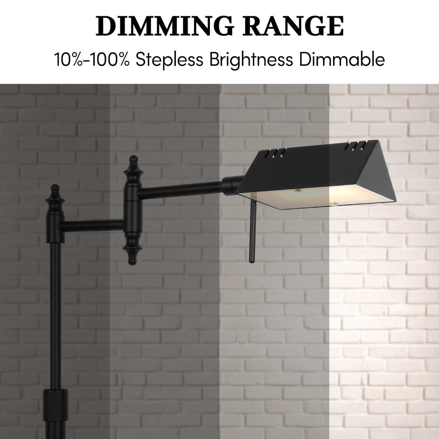 Bairth Dimmable Pharmacy Floor Lamp with Remote, 17W LED Reading Floor Lamp with 360°Swing Arm, 3 Color Temperature, Height Adjustable Black Standing Task Lamp for Living Room, Bedroom, Black