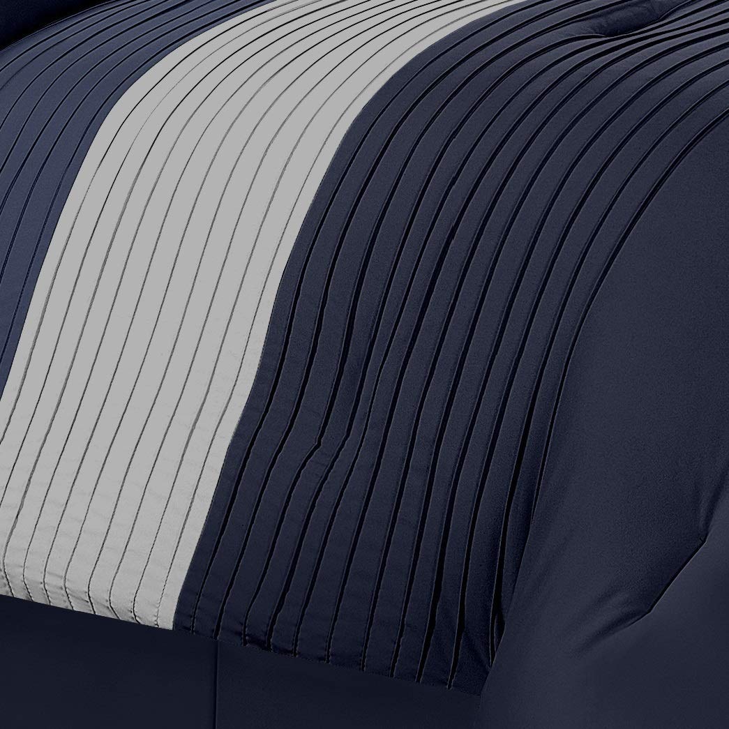 Chezmoi Collection Loft 8-Piece Luxury Striped Comforter Set (Full, Navy/Gray/Blue)