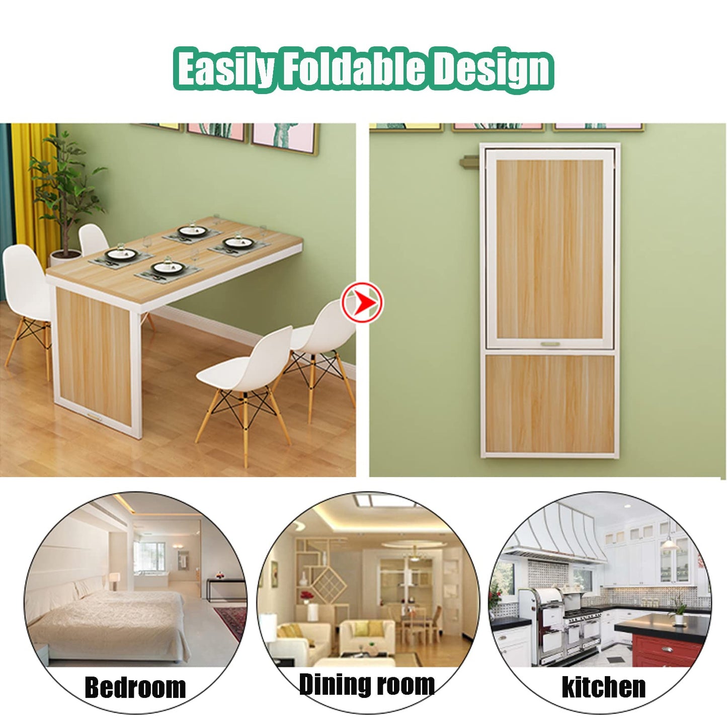 Wall Desk Wall Mounted Folding Dining Table for Small Spaces Multi-Function Wall Mounted Folding Table Home Office Murphy Desk Folding Kitchen Table for Office, Bedroom, Kitchen