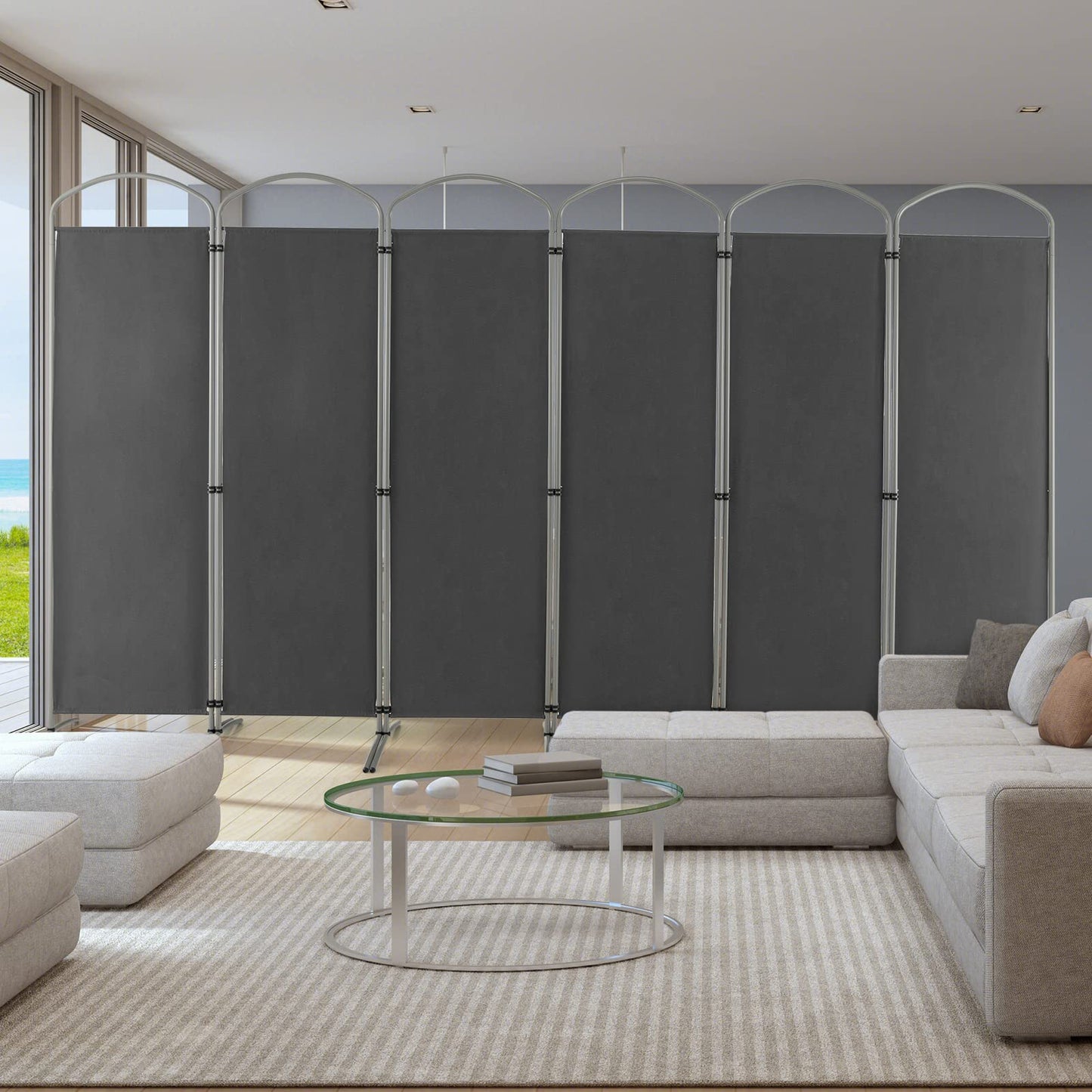 Giantex 6.2Ft Folding 6-Panel Room Divider Grey - 130" Wide Freestanding Foldable Fabric Privacy Screen, Lightweight Portable Partition Wall Divider and Separator for Home Office, Apartment, Studio