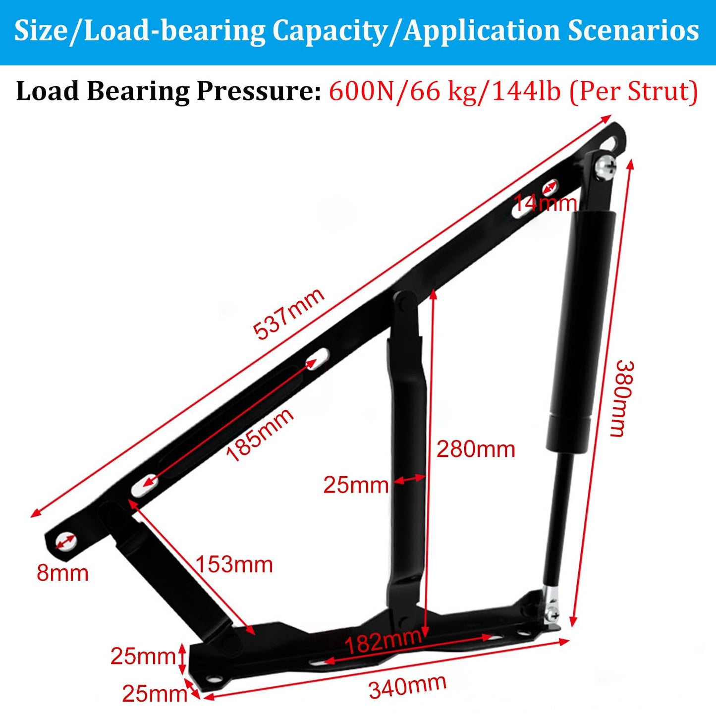JinBoCheng 2 Pack Heavy Duty Hydraulic Bed Lift Mechanism,66kg Load Capacity,Foldable Spring HingeDesign forhydraulic Lift up Storage Bed Lifting Gas Spring or Sofa Bed kit Space Saving Project