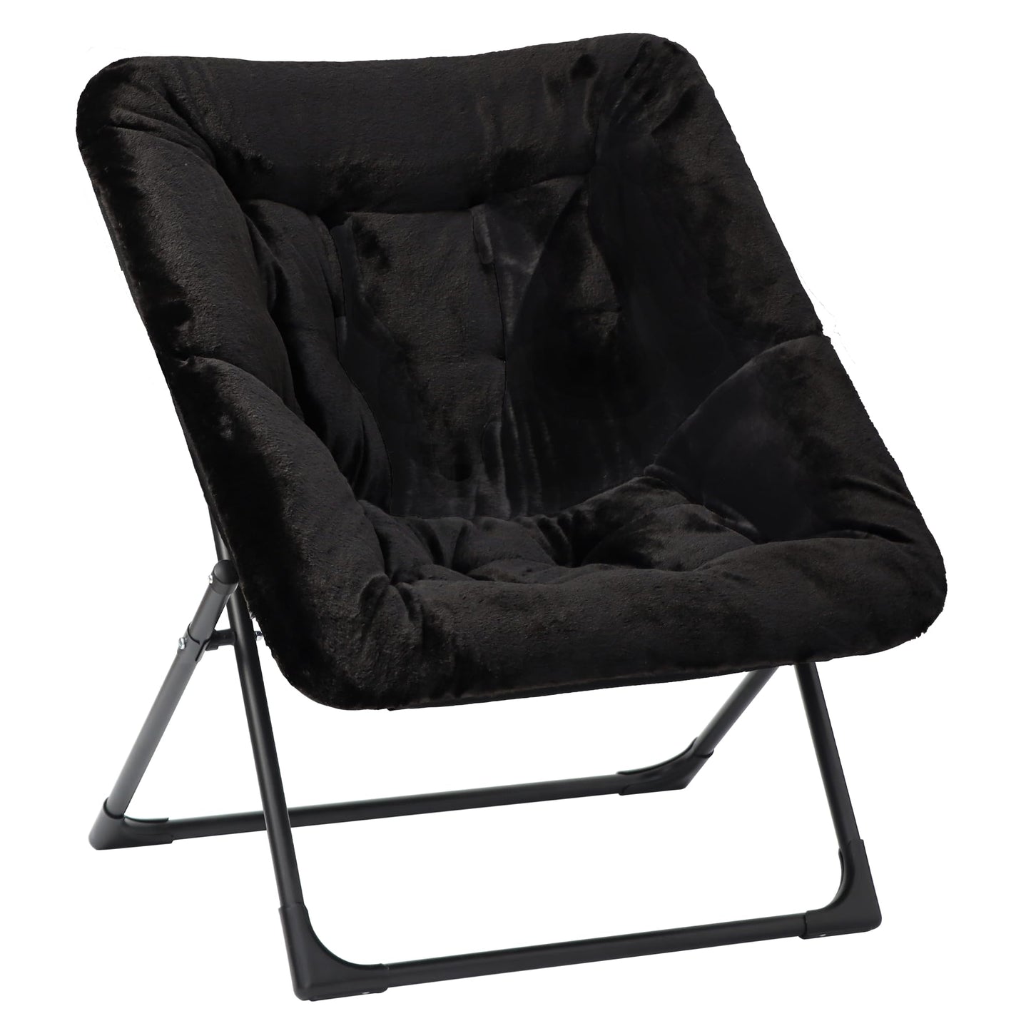 Mordchil HF Comfy Saucer Chair for Adults, Soft Faux Fur Bedroom Chair, Accent Dorm Chairs, Flexible Living Room Reading Chairs, Oversized Folding Seat for Teens, X-Large, Black