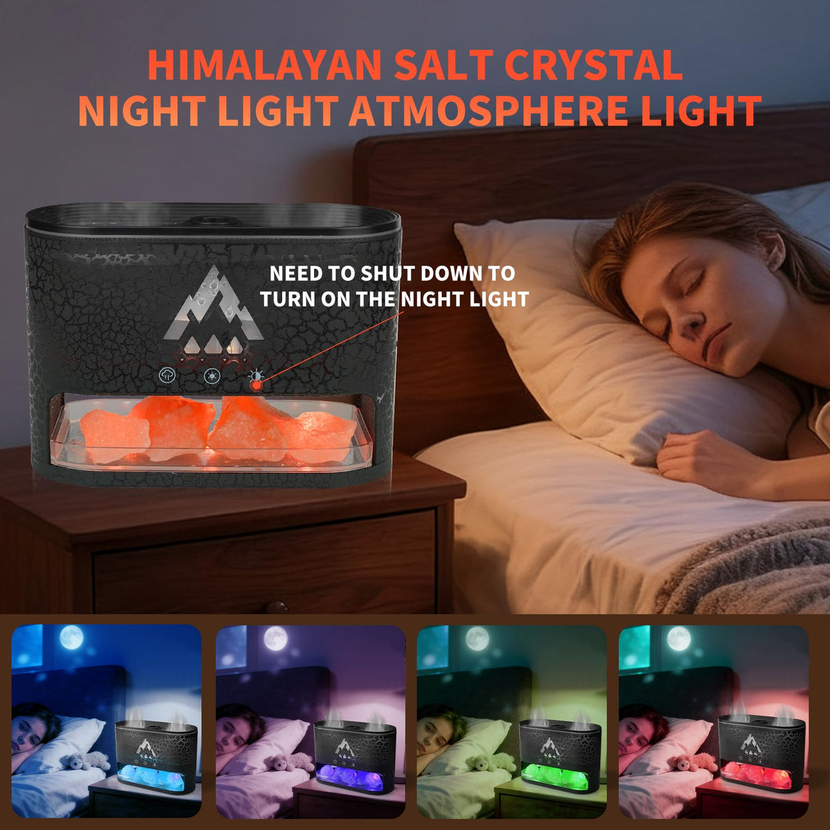 Essential Oil Diffuser 250ML, Aromatherapy Diffuser with Himalayan Pink Salt Rock,2 falme and Jellyfish Diffuser with Colorful Night Lights,Diffusers for Home,Bedroom(Black Crack Transparent)