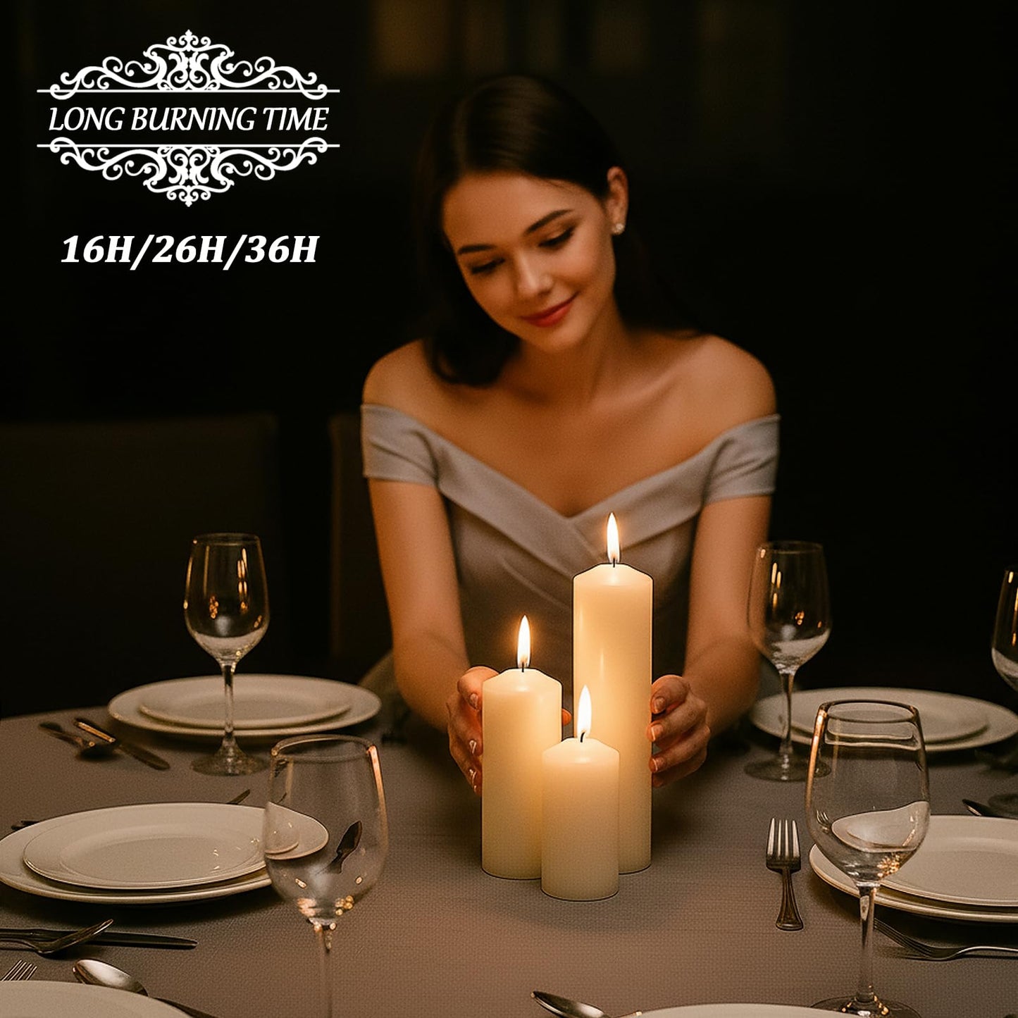 Veiuwa 18 Pack Ivory Pillar Candles Bulk Set, 2x3 2x4 2x6 Inch - 6 Each Size, Dripless Smokeless Clean Burning for Wedding Centerpieces, Home Decor, Church, Romantic Ambiance！