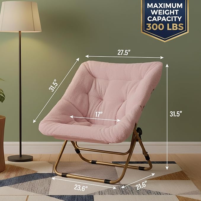 Tiita Comfy Folded Chair, Soft Faux Fur Oversized Folding Accent Chair