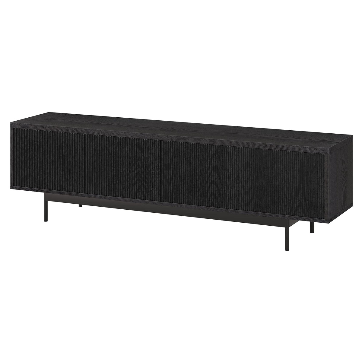 Henn&Hart Fluted TV Stand for TVs up to 75" with 2 Open-Concept Ribbed Storage Cabinets for Living Room, Family Room, or Office, Natural Black