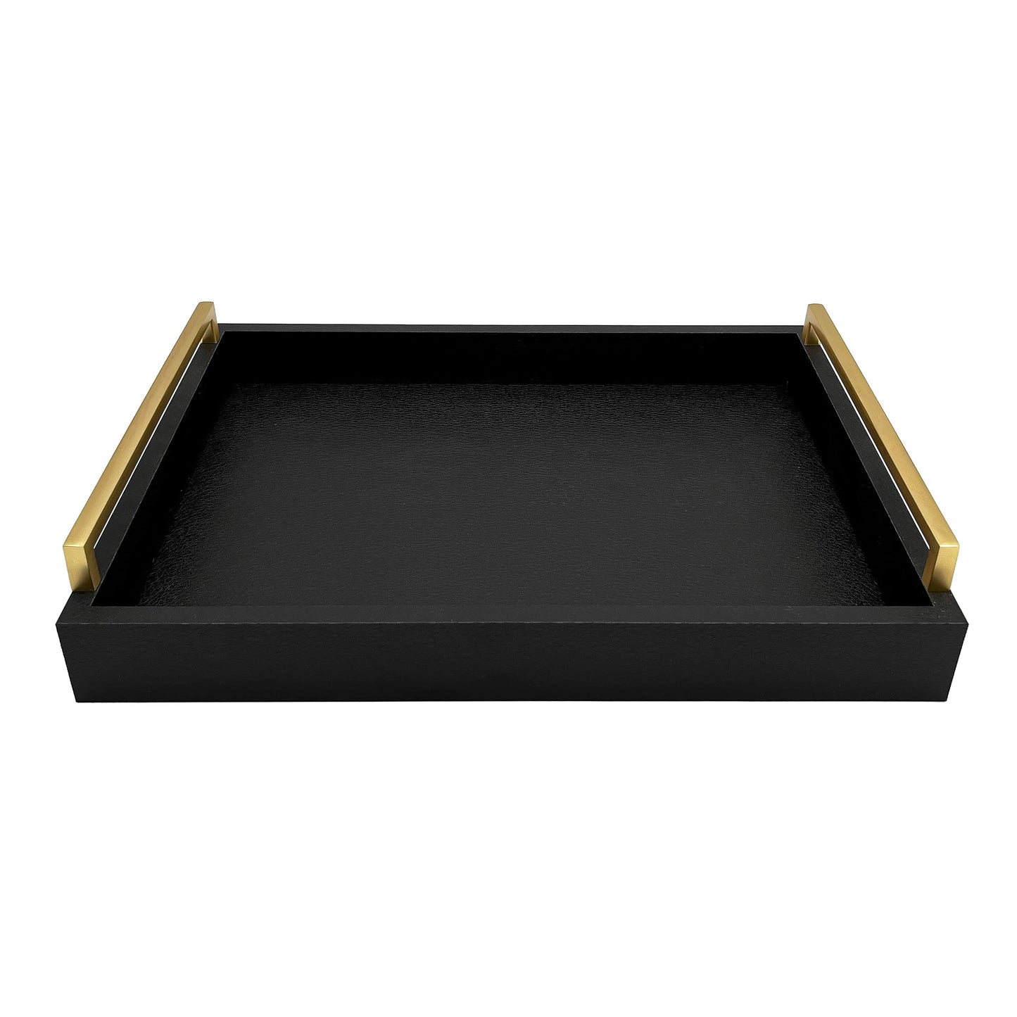 Montecito Home Decorative Coffee Table Tray - Shagreen Faux Leather - Ottoman Tray - Breakfast, Drinks, Liquor Serving Tray - Farmhouse to Modern - Brushed Champagne Gold Handles (Pitch Black)