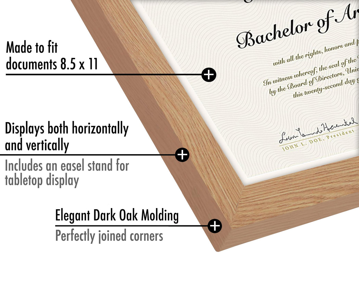Americanflat 8.5x11 Diploma Frame with Shatter-Resistant Glass - Document Frames with Engineered Wood - Legacy Collection - Certificate Frame for Tabletop and Wall Display - Dark Oak