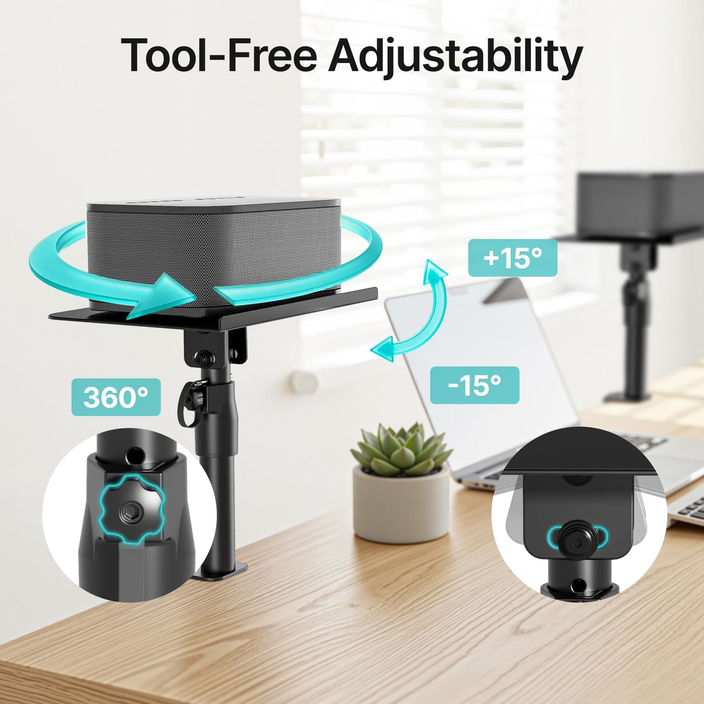 Adjustable Clamp-on Speaker Stand Pair, Height Tilt Swivel Adjustable Desktop Speaker Mounts, Heavy Duty Universal Monitor Speaker Stands for Home Office Studio Bookshelf Speakers,Black