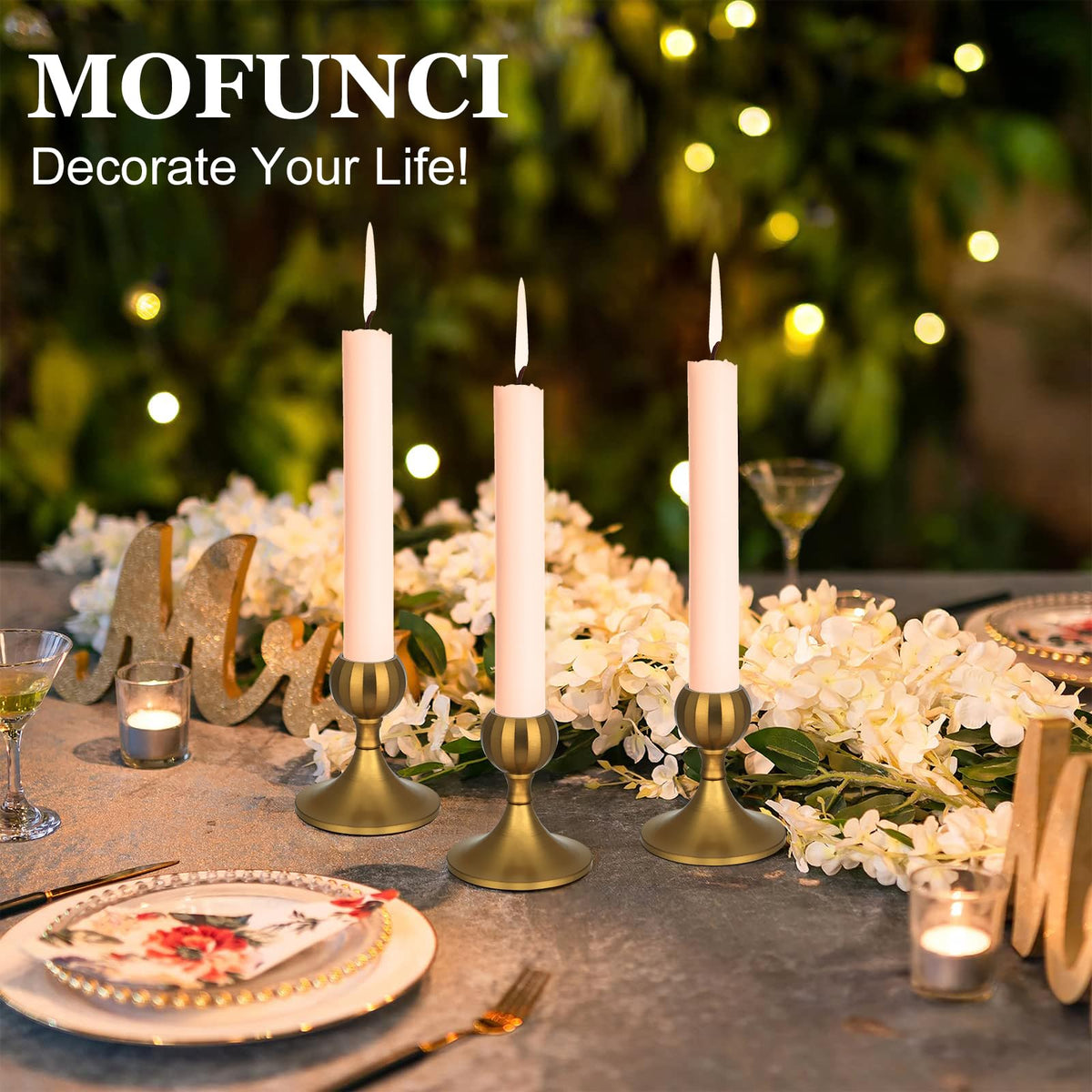 Mofunci Candlestick Holders Taper Candle Holders, Gold Candle Stick Holders Decor for Wedding Christmas Birthday Party Holiday, Short Candle Holders for Table Centerpieces Home Decor, Set of 2