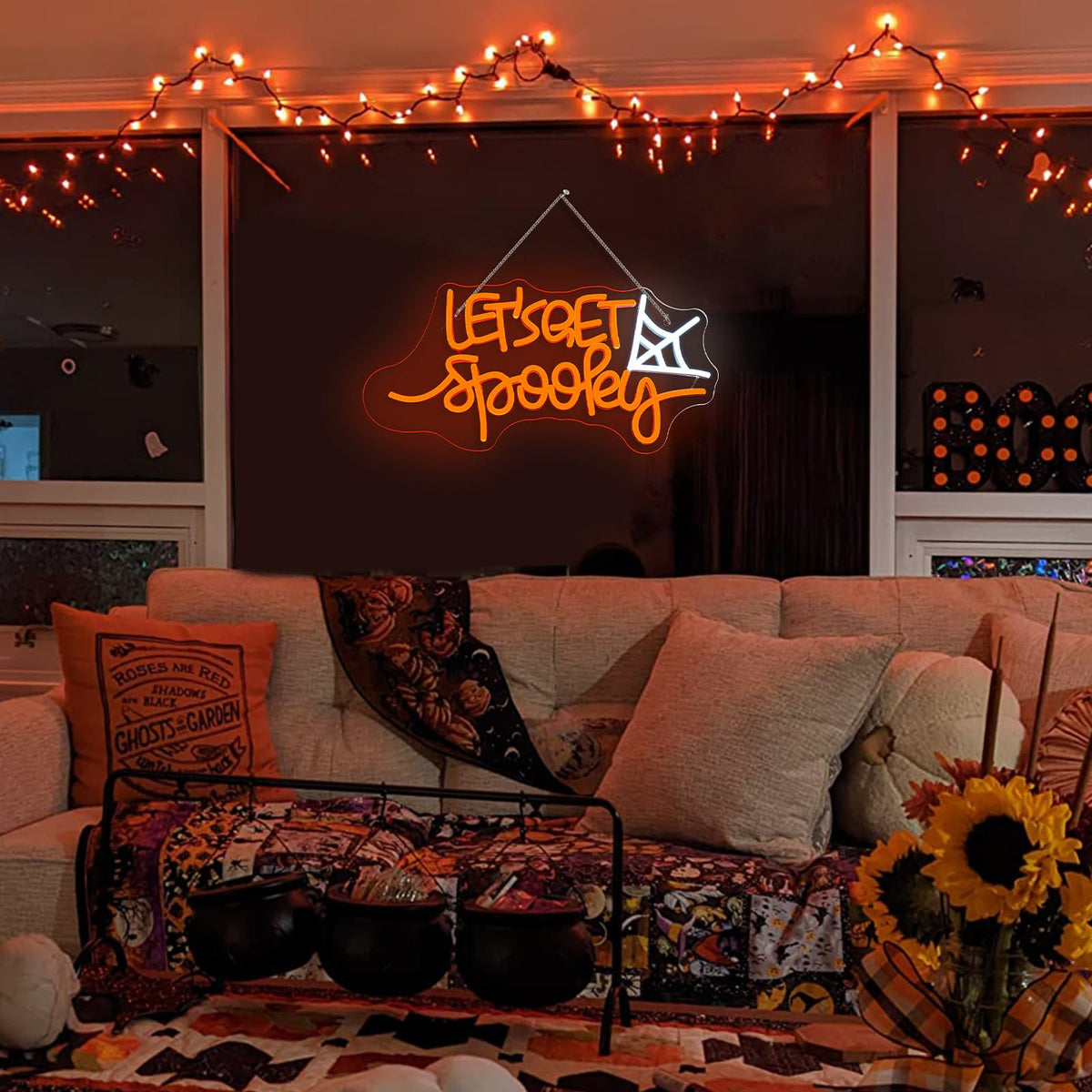 Let's Get Spooky Neon Sign - Halloween Neon Signs for Wall Decor Halloween Neon Light USB Light Up Sign for Halloween Party Decoration,Halloween Decor,Bedroom,Living room,Windows