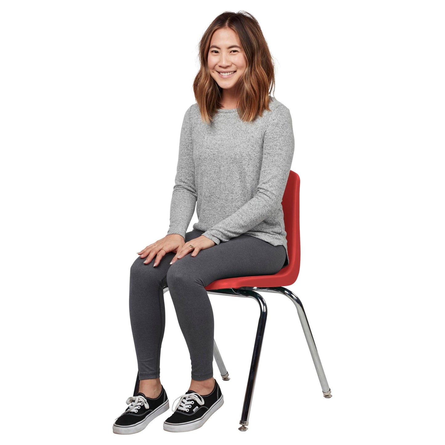 FDP 18" School Stack Chair, Stacking Student Seat with Chromed Steel Legs and Nylon Swivel Glides For In-Home Learning, Classroom or Office - Red (5-Pack), 10371-RD