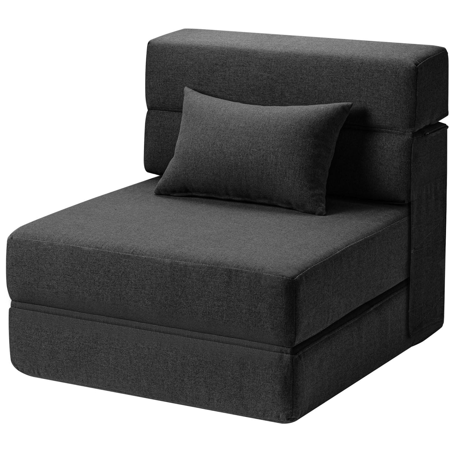 SUYOLS Folding Sofa Bed with Pillow- Convertible Chair Floor Couch & Sleeping Mattress, Foldable Memory Foam Sleeper for Living Room/Dorm/Guest Room/Home Office/Apartment/Loft, Single26, Dark Gray