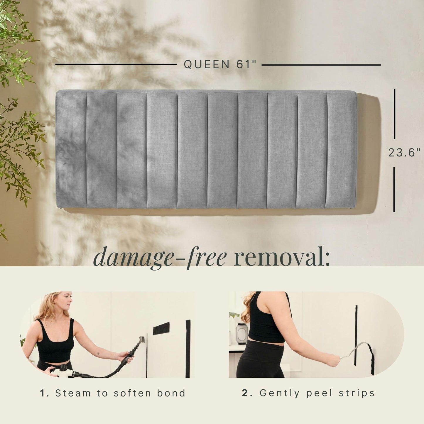 Hearth & Harbor Upholstered Queen Headboard - Easy Assemble Channel Stitched Headboard Queen Size - Wall Mounted Headboards with 3D Soundproof Wall Panels Peel & Stick Floating Headboards, Silver