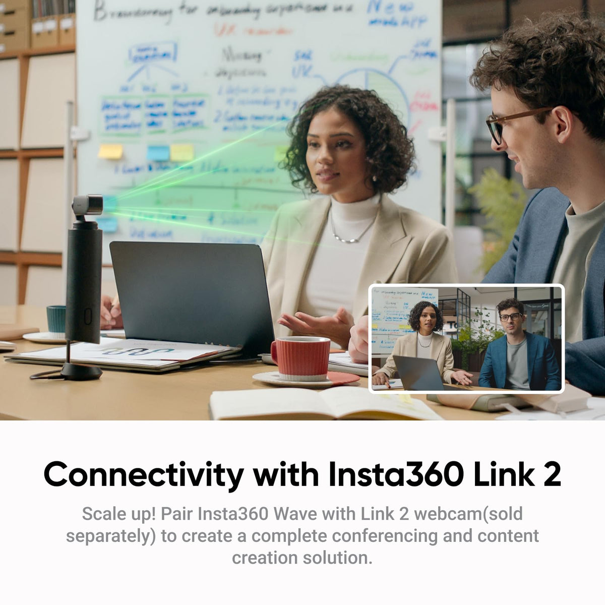 Insta360 Wave AI Conference Speakerphone with Bluetooth, Noise-Canceling Mics, Beamforming, Zoom Certified, AI Transcription & Summary, 32GB Storage for Meetings, Podcasts, Home office and Livestreams