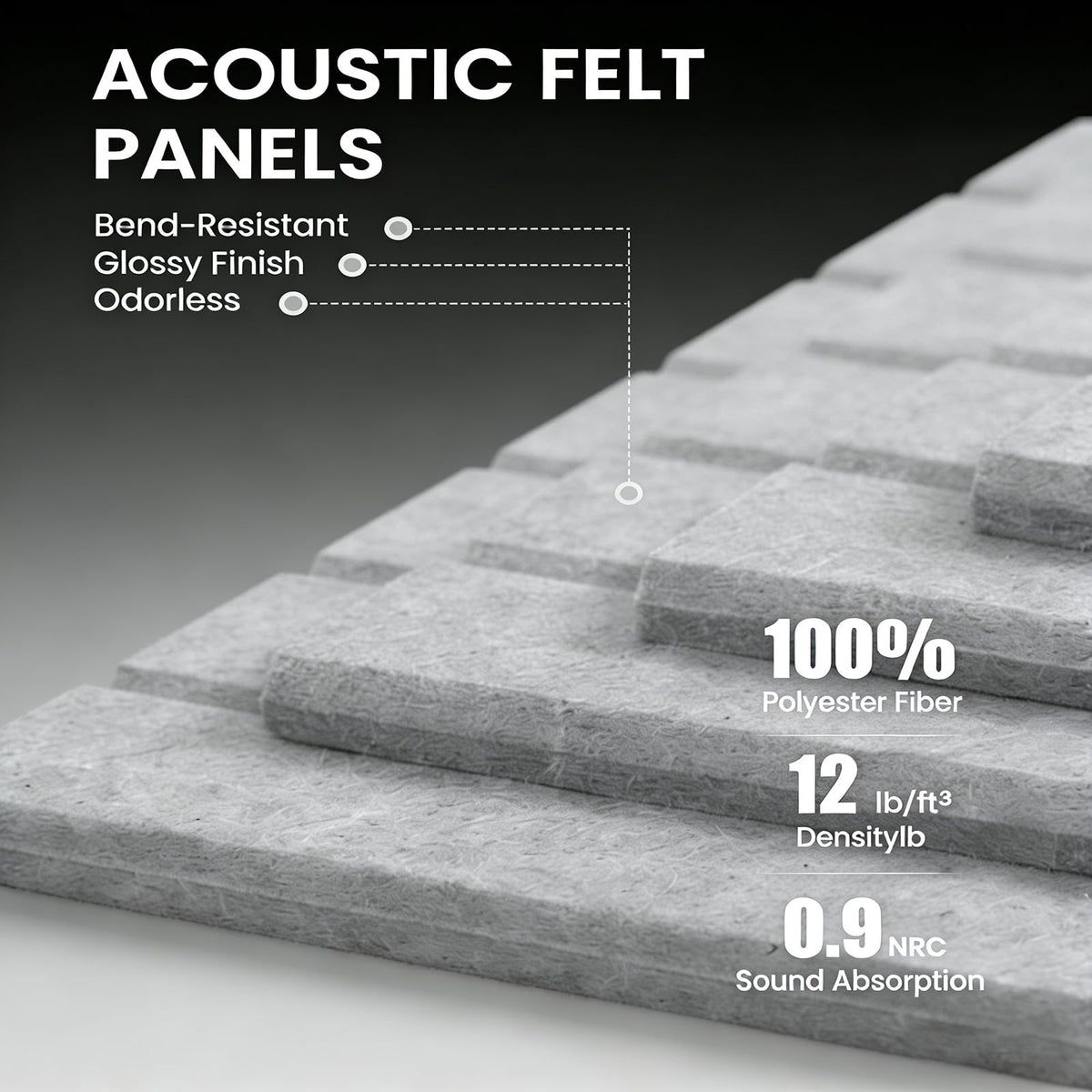 Slat Felt Wall Tiles (12 Pack) - 11.8"x11.8" Self-Adhesive Bulletin Board for Wall, Acoustic Panels for Sound Dampening, Modern Black Pin Board, Home Office Decor (30x30cm)