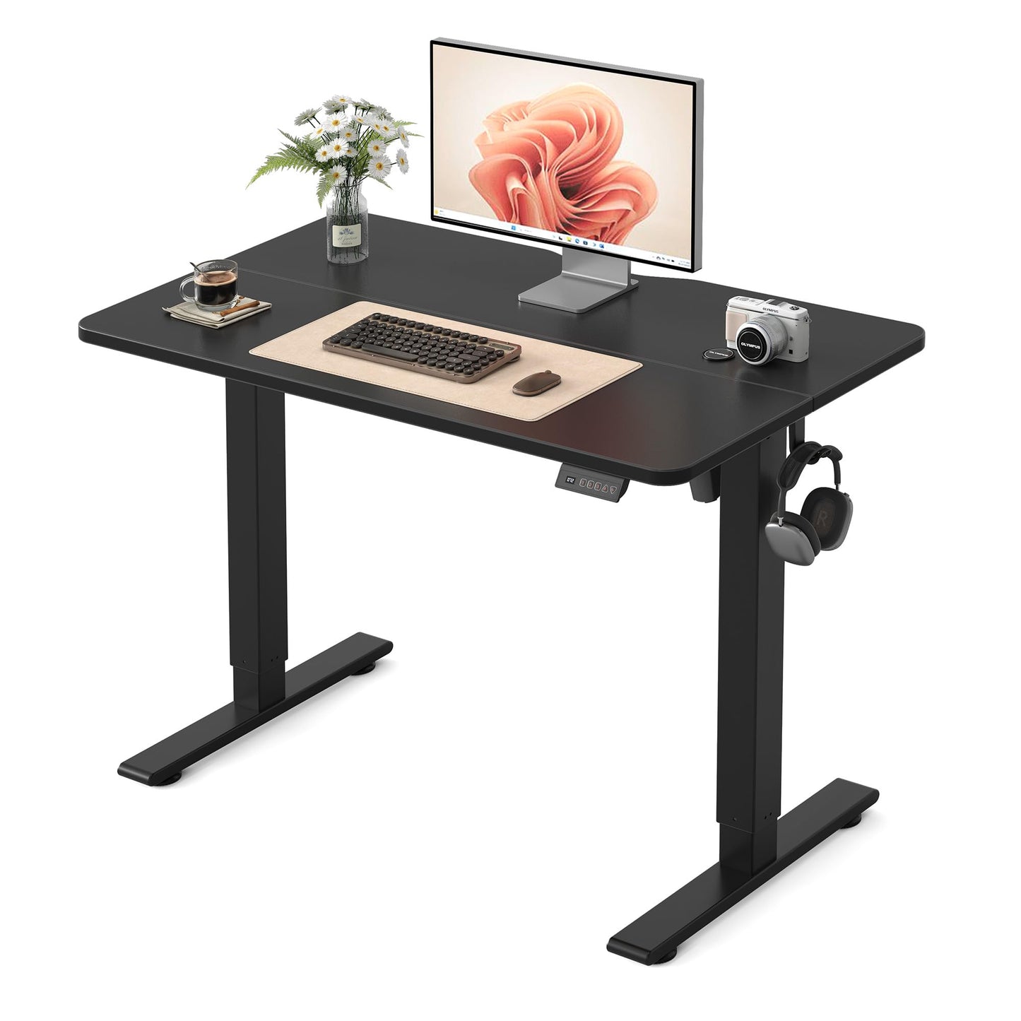 FEZIBO 40 x 24 Inches Electric Standing Desk Adjustable Height, 3 Memory Height Settings, Sit Stand Up Desk for Home Office & Computer Workstation, Black