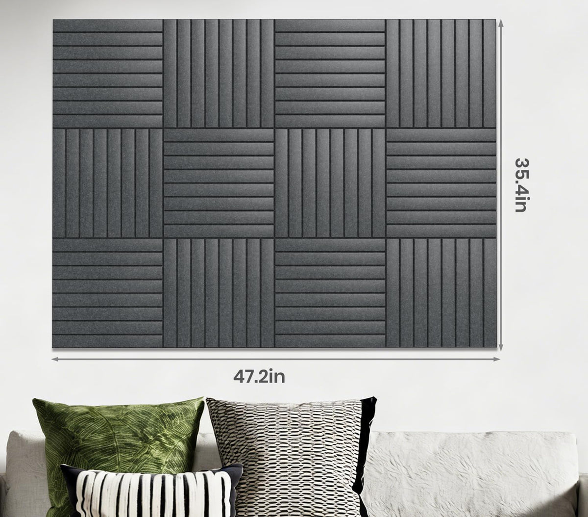 Large Cork Board Alternative 48” X 36” Felt Bulletin Board Tiles, with 30 Pushpins, 60 Adhesive Tabs,12-Pack Slat Wall Paneling, Cork Boards for Office Push Pin Board Felt Board - Dark Gray