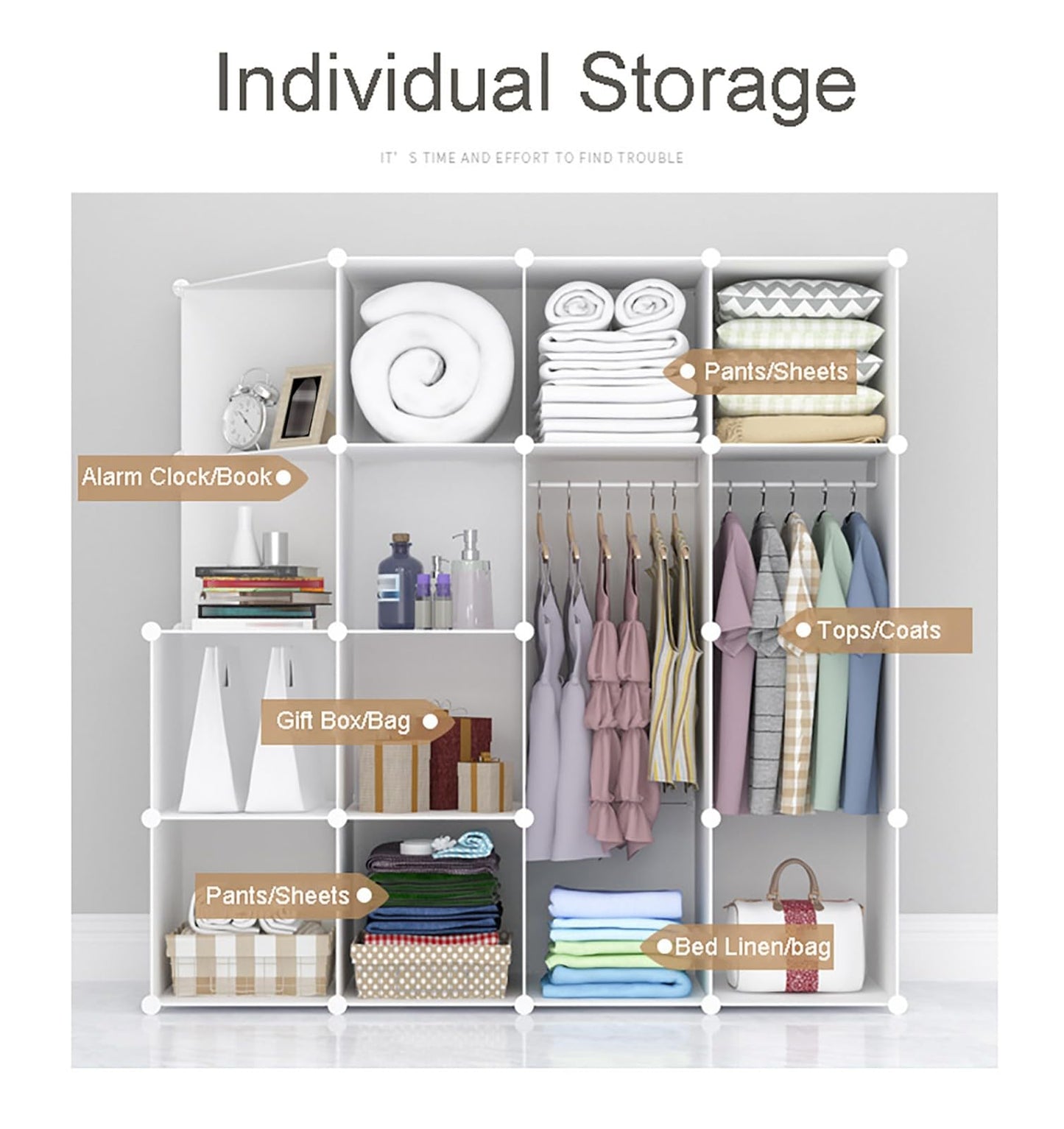 Floor-Standing Solid Wood Rotating Coat Rack，Foldable Portable Modular Plastic Wardrobe & Shoe Storage Cabinet, Multi-Functional Organizer for Bedroom, Hallway, Entryway - Ideal for Clothes,
