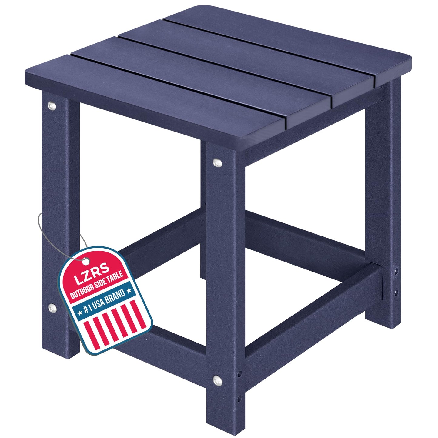 LZRS Square Patio Side Table, Heavy Duty HDPE Outdoor End Table with Wood Texture, Weatherproof Composite Table for Adirondack Chairs, Deck, Pool, Indoor/Outdoor, No Peeling or Cracking(Navy Blue)