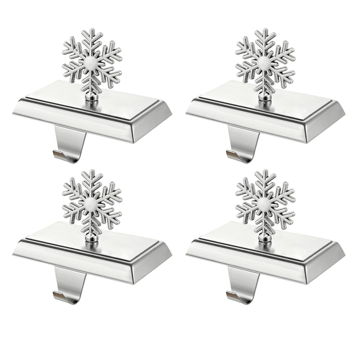 SYITCUN Stocking Holders for Mantle, 4 Pcs Weighted Christmas Stocking Holder, Magnetic Silver Snowflakes Stocking Hooks for Fireplace