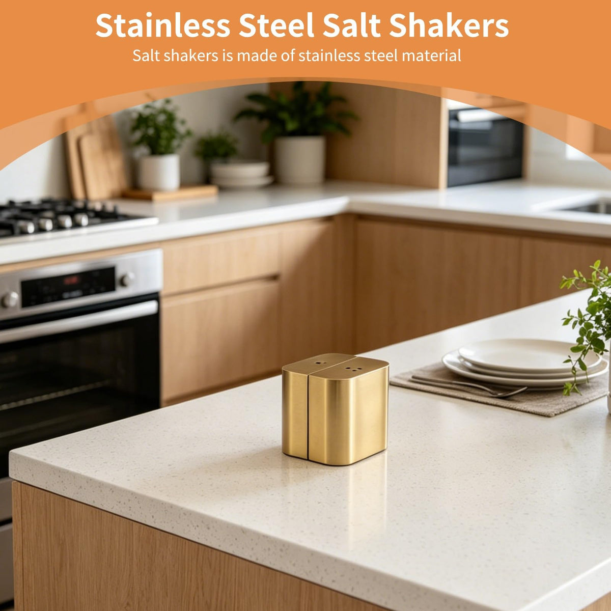 Stainless Steel Salt Shakers, 2Pcs Golden Seasoning Shakers with Lid Powder Dispenser Seasoning Bottle for Salt Candy Powder Kitchen Baking Cooking Tool