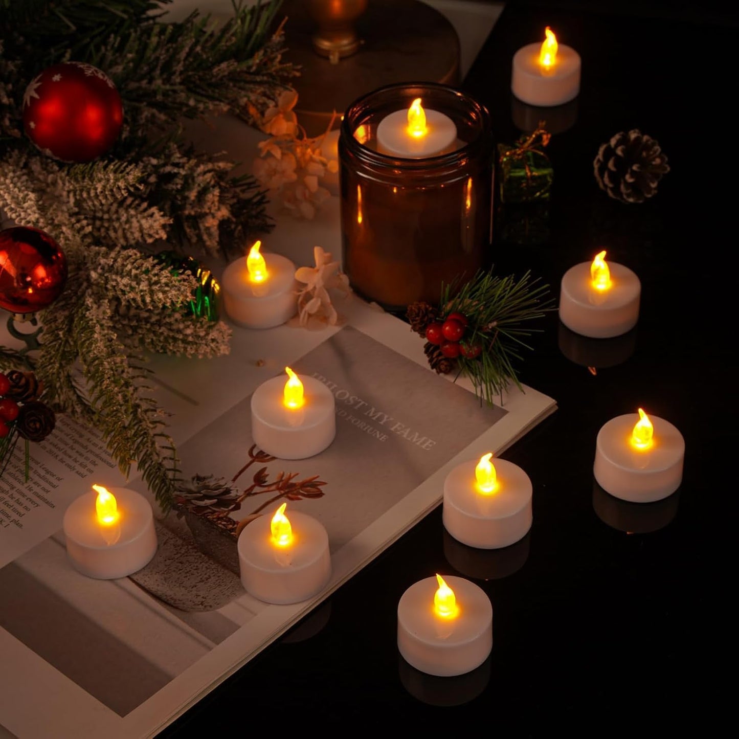 PUNPUBA LED Tea Lights Flameless Candles: 12Pack Battery Operated Candle Realistic and Bright Flickering Holiday Gift Long Lasting 200Hours for Seasonal & Festival Celebration WarmYellow