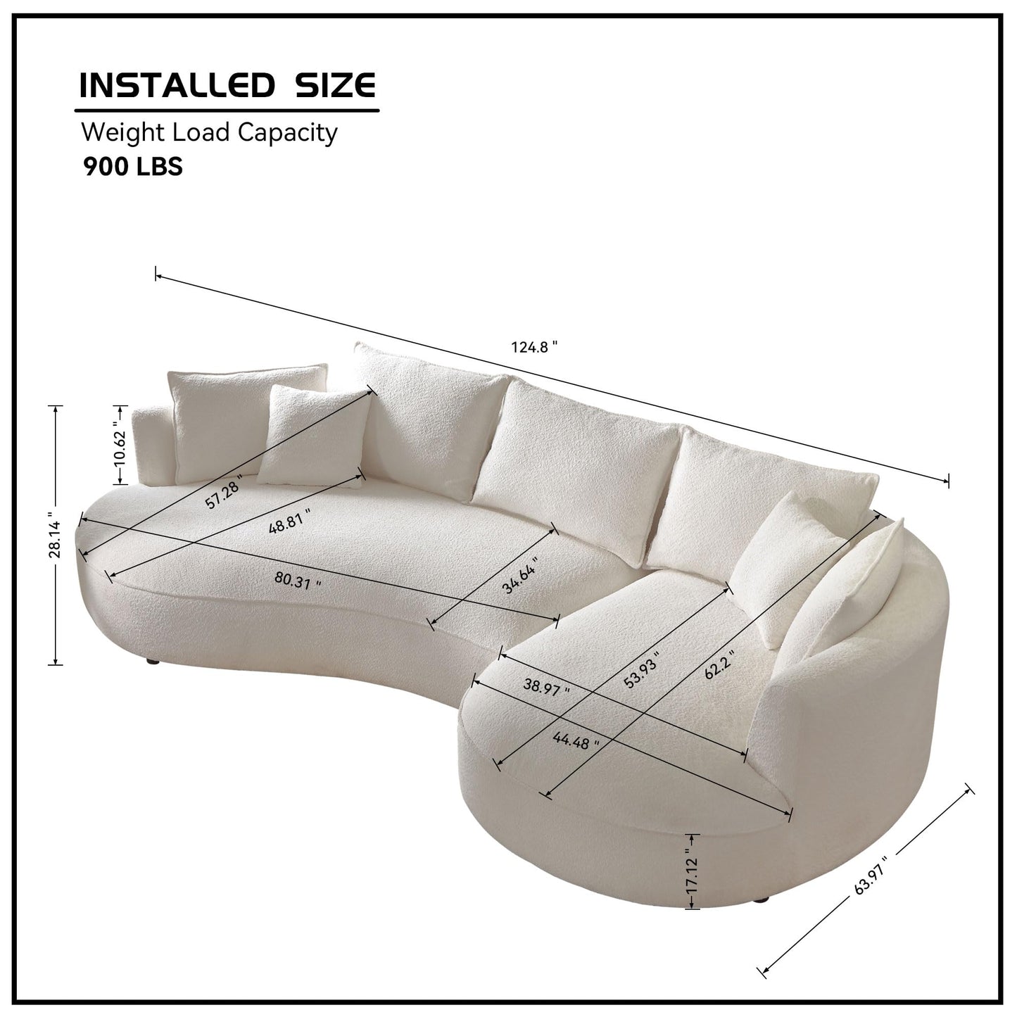 Modern Curved Sectional Sofa for Living Room, 125" L-Shape Corner Couch, Beige Boucle Upholstery Furniture, semicircular Chaise
