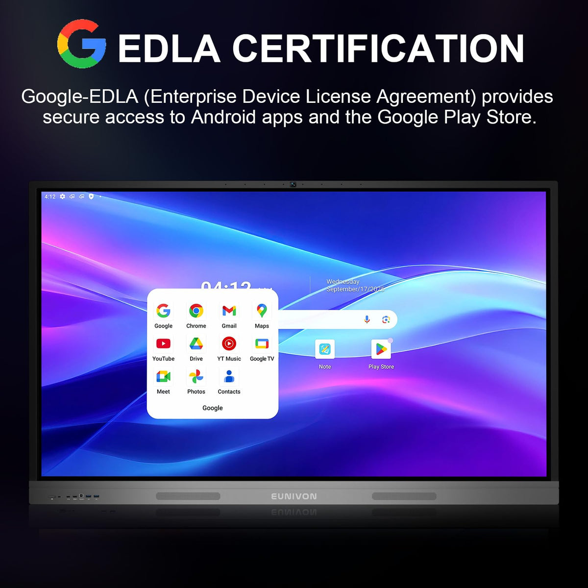 EUNIVON Smart Board 55" 4K Interactive Whiteboard Google EDLA-Certified for Classroom Office Home School, OTA Software Updates 8GB RAM + 128GB Storage