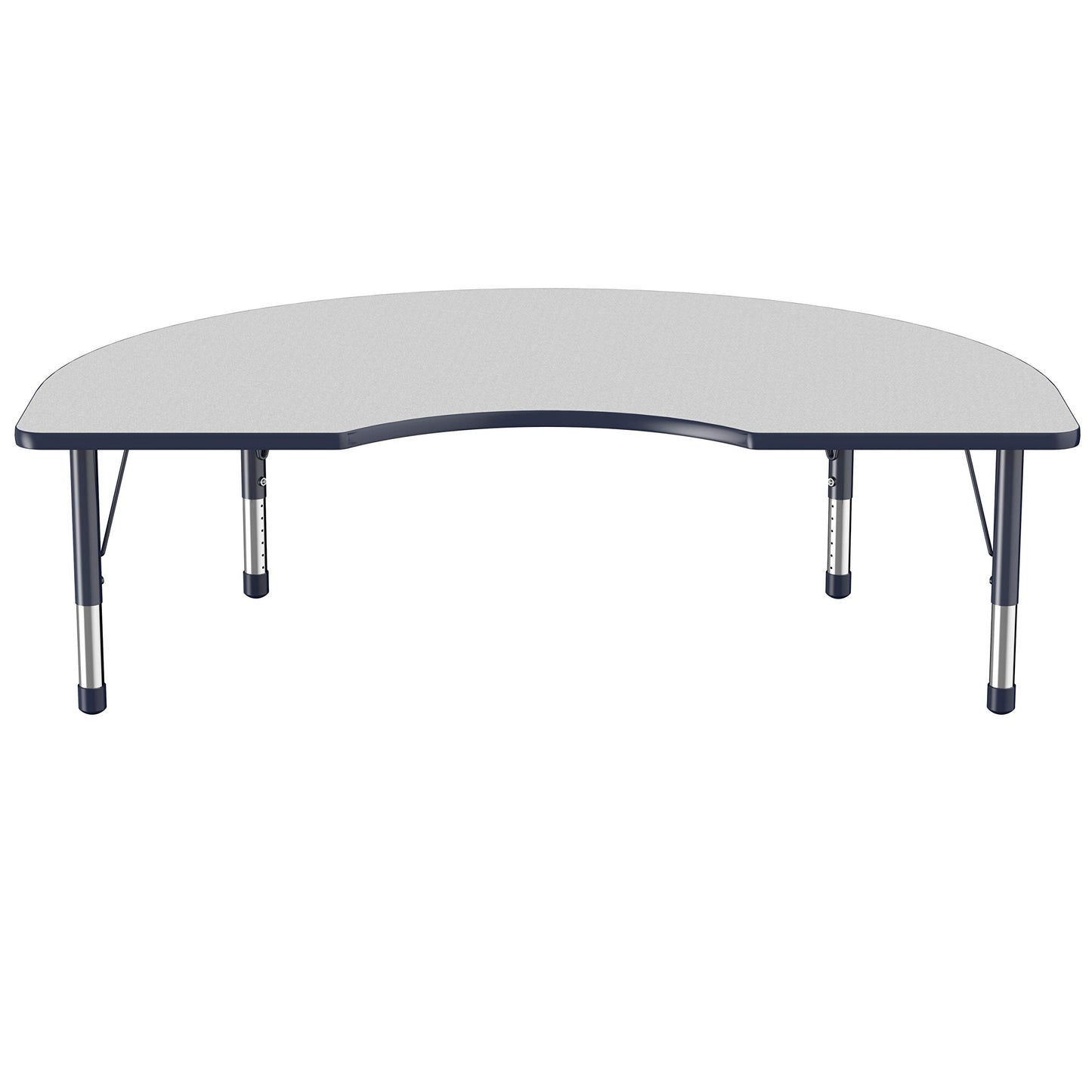 FDP Kidney Activity School and Classroom Kids Table (48 x 72 inch), Chunky Toddler Legs for Collaborative Seating Environments, Adjustable Height 15-24 inches - Gray Top and Navy Edge