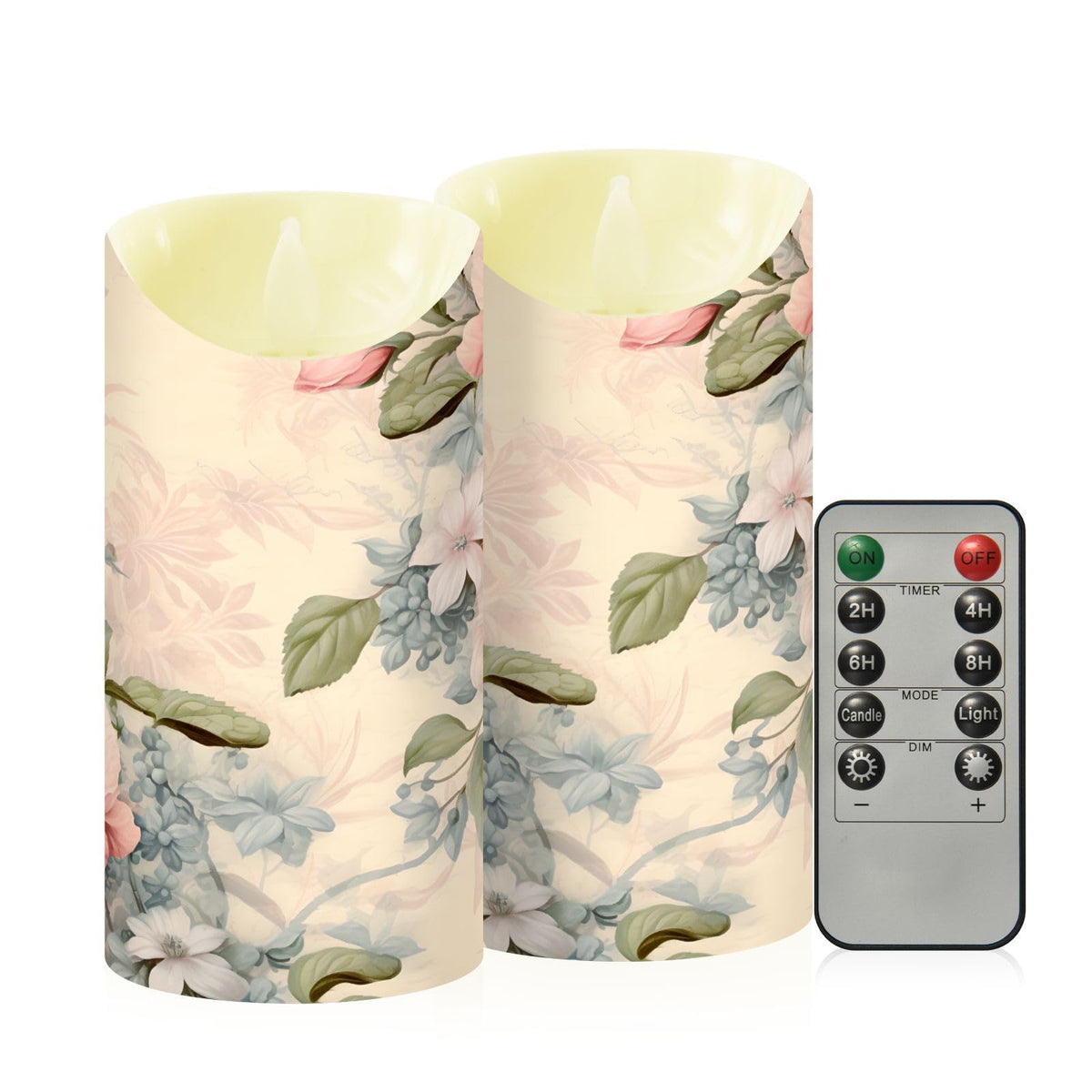 ALAZA Pink Flowers Flora Flickering Flameless Candles Battery Operated with Remote Timer,Tea Light Candles LED Pillar Votive Set of 2 for Outdoor Indoor Decorations 3" x3.9"