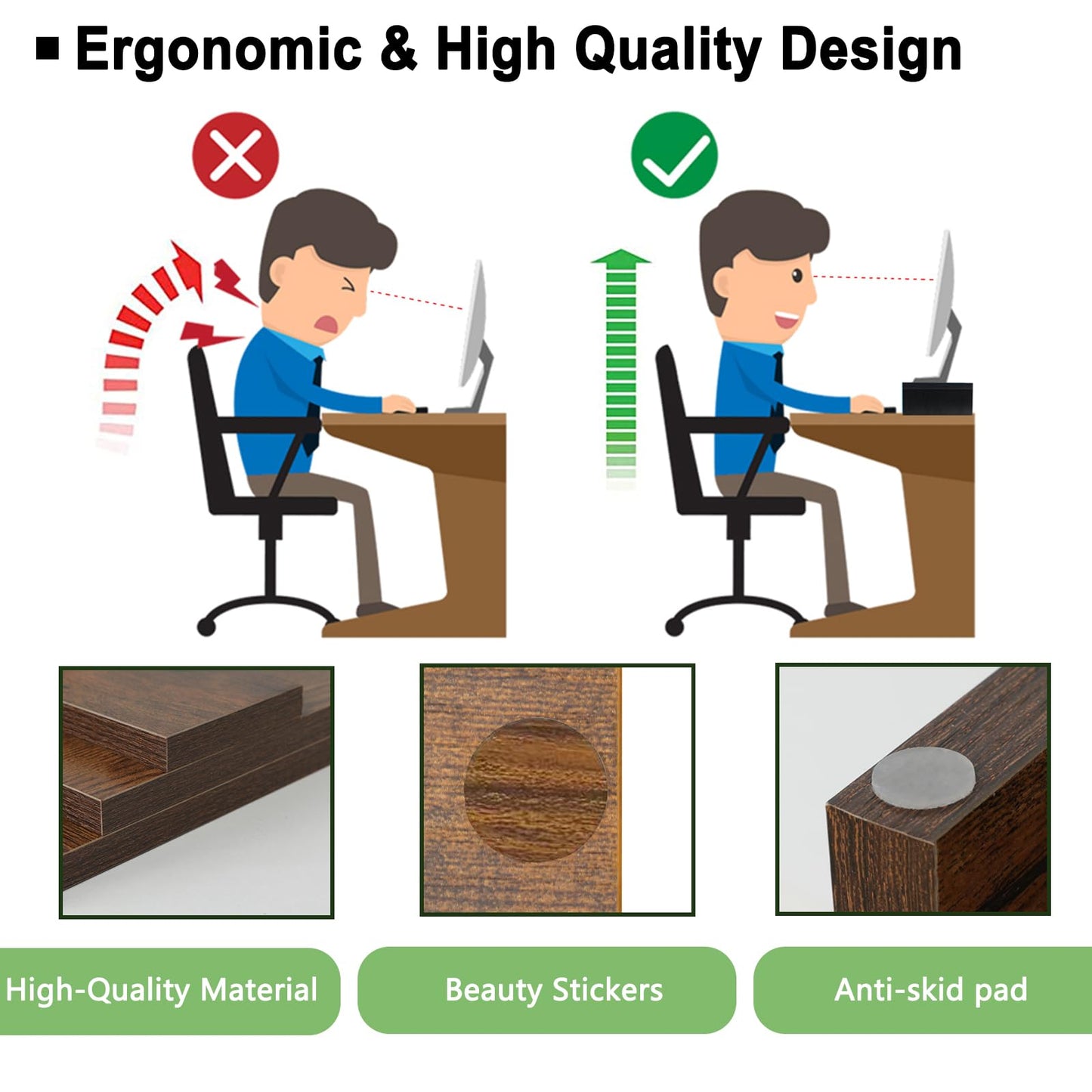 TEAMIX 2 Pack Monitor Stand Riser-20 inch, Wooden Tabletop Shelf for TV/PC/Laptop/Printer, Rustic Brown Monitor Riser with Storage, Computer Stand Ergonomic Design