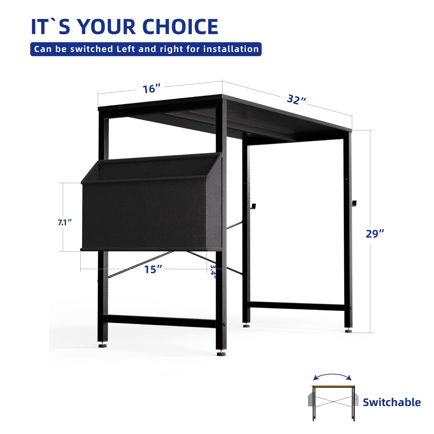Pamray 32 Inch Computer Desk for Small Spaces with Storage Bag, Home Office Work Desk with Headphone Hook, Small Office Desk Study Writing Table