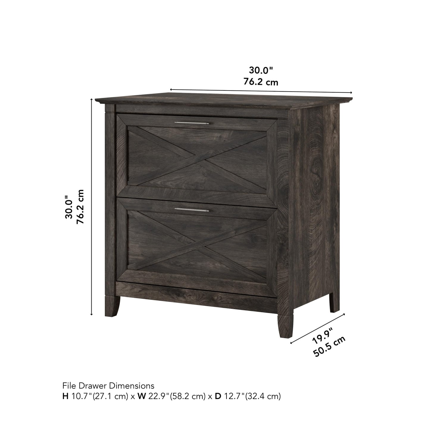 Bush Home Key West 2 Drawer Lateral File Cabinet in Dark Gray Hickory, Document Storage for Home Office, Accent Chest with Drawers