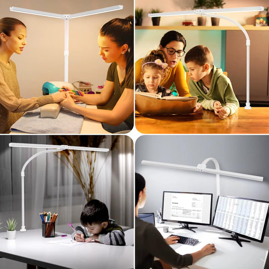 OptiLite Clamp-On LED Desk Light (White) – Adjustable Brightness Task Lamp with Flexible Arm, Touch Controls, and Sleek Modern Design for Home or Office Desks