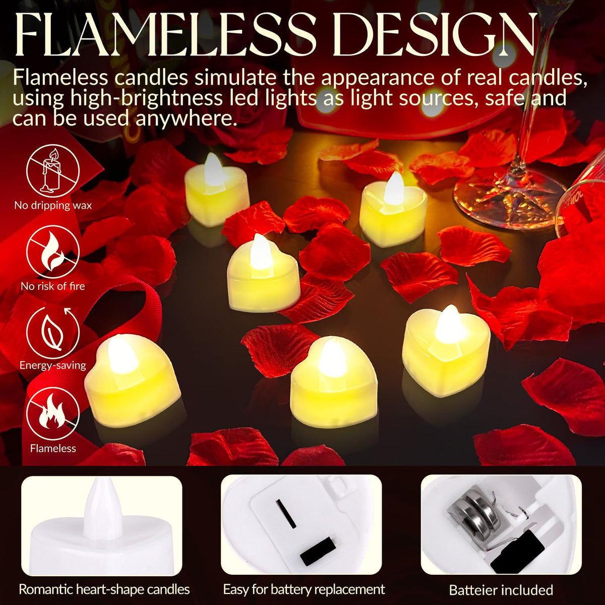 3000Pcs Red Rose Petals with 36Pcs LED Tea Lights Candles, Romantic Gifts for Her, Special Night, Date Night Ideas, Wedding, Anniversary, Proposal