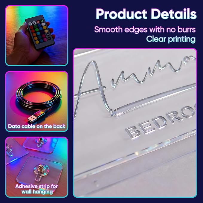 VEELU Personalized Name Mirror Light Up LED Wall Decoration