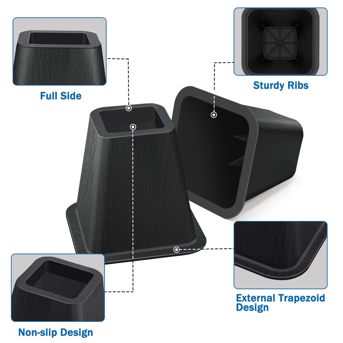 ANNKUT 6 Inch Heavy Duty Bed Risers, Furniture Risers for Desk, Chair, Table or Sofa, Couch Lift Risers, Supports up to 2200 lbs per Leg(4 Pack Black)