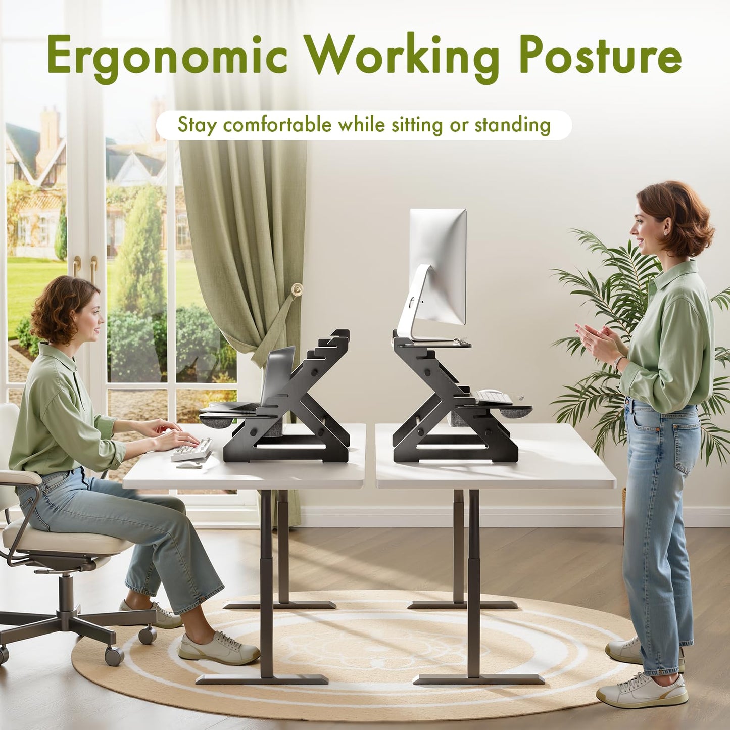 Amazer Standing Desk Converter, 22 inch Bamboo Small Sit Stand Up Desk Riser with Lap Desk Computer Desktop Desk Converter for Monitor and Laptop with Keyboard Tray, Black